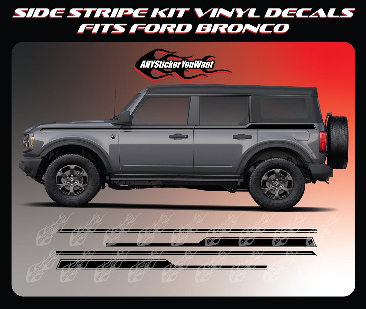 x2 Pinstripe Side Stripe Kit Decals Fits Ford Bronco (4 Door) 2021