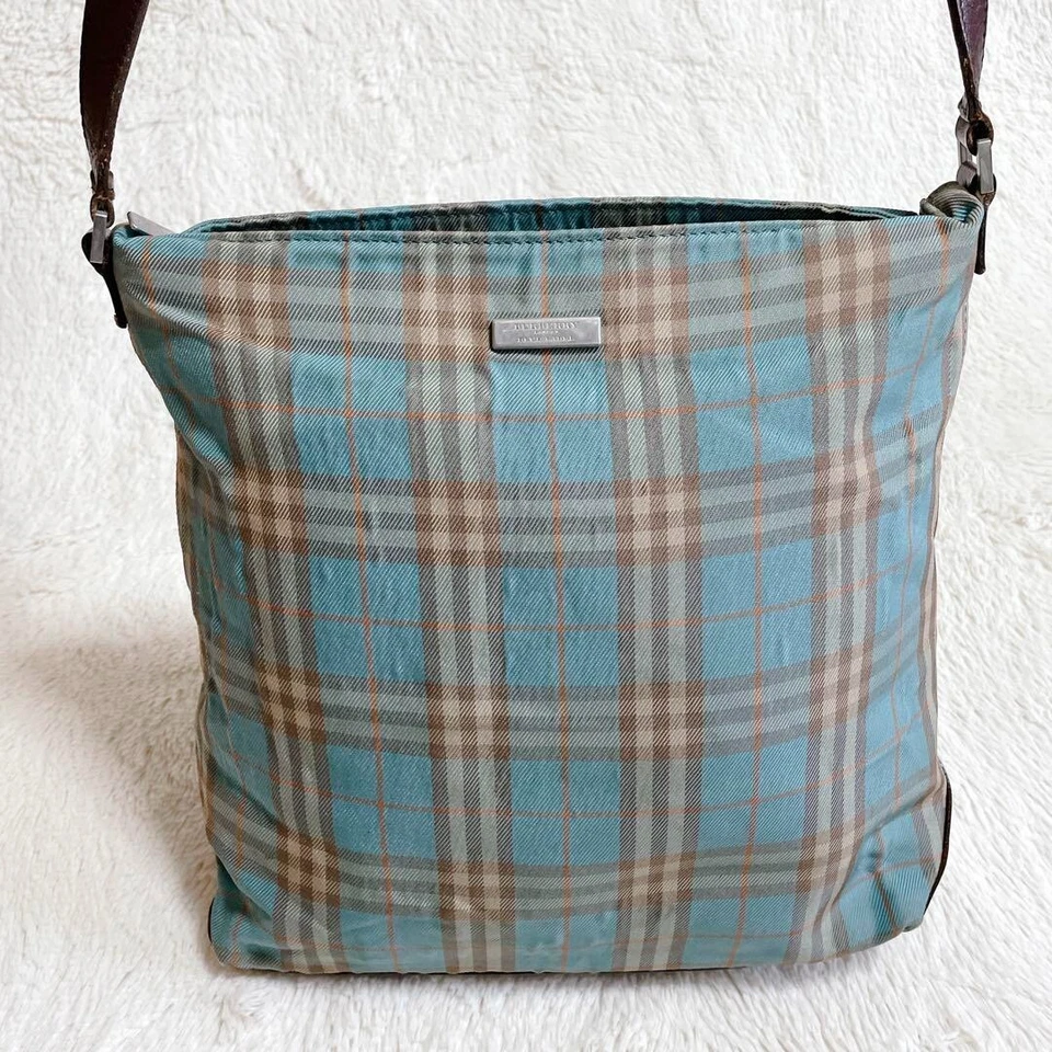 Bolso de Hombro BURBERRY Sacoche Cuero Color Raro Azul Cuadros Multicolor Foto 2 de 4