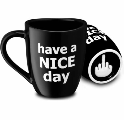 Have a Nice Day Funny Coffee Mug, vulgar Gag Gifts with Middle Finger