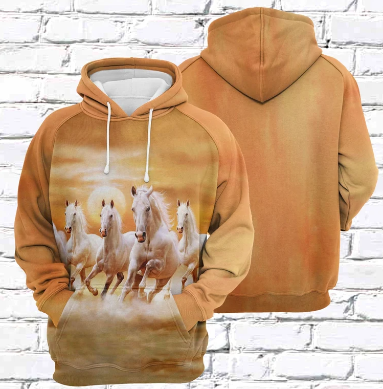 White Horses Hoodie, Horse Lover Hoodie, Horse Pullover, Animal Gift, Horse Gift
