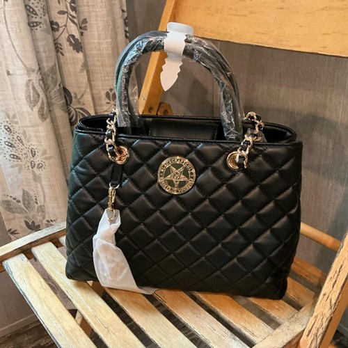 Brand New Black Craft Cult Black & Gold Quilted Satchel with Structured Design