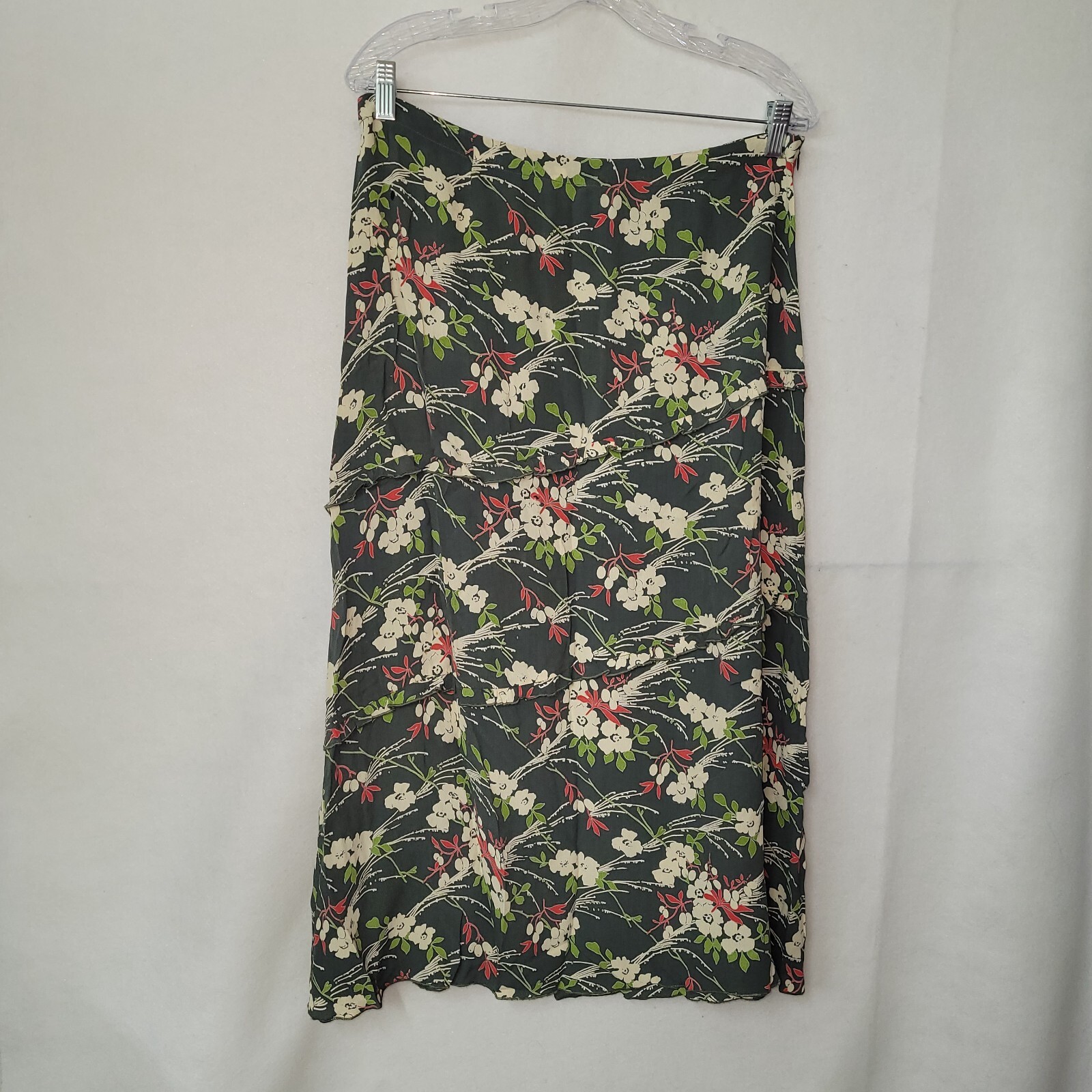 Karavan Skirt Women XL Green Floral Print Rayon A-Line Knee Length Office Casual