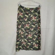 Karavan Skirt Women XL Green Floral Print Rayon A-Line Knee Length Office Casual
