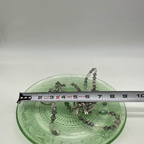 Bird Feeder Green Glass Plate With Beadwork To Hang Feeder From Tree Or Pole - Picture 6 of 13