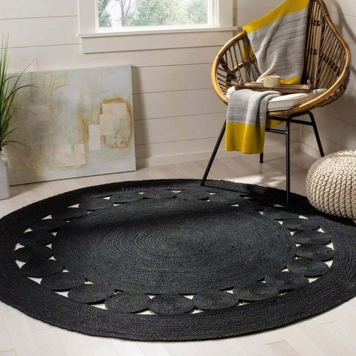 Black Jute Round Rug Home Decor Jute Rugs Shape Circle Design Friendly Round Rug - Picture 3 of 3