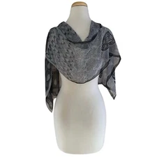 HALSTON rectangle black and gray paisley silk scarf 13"x 56"