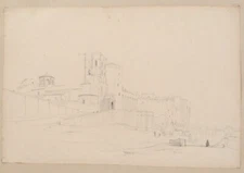 Drawing Theodore Gudin Place Palais des Papes Avignon Rhone South France 19th