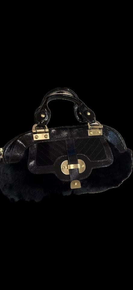 Rafé New York 黑色小腿和漆皮挎包 – 黄铜链条细节 — 第 3/4 张图片