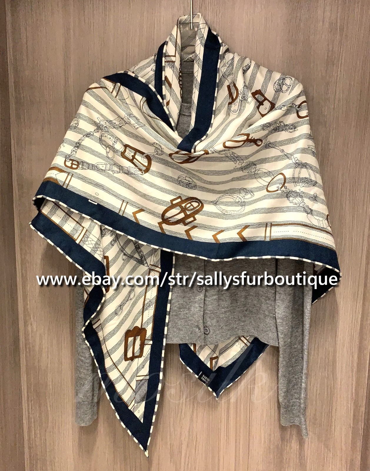 70% Cashmere 30% Silk Saddle Stripe Triangle Shawl Scarf by Sallys  