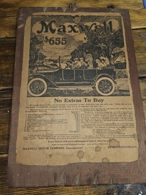 1915-1916 Maxwell Motor Company Advertising On Wooden Plaque