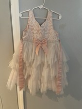 American Princess Girls Pink White Tutu Dress Lace Floral Bow Pearl Size 4