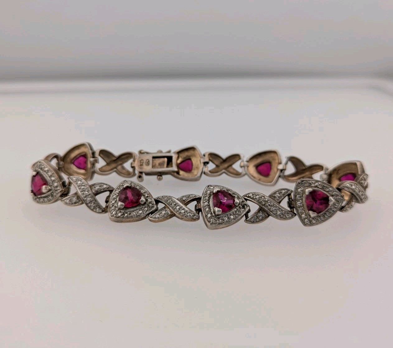 10ct Ruby Sterling Silver Bracelet 925 Tennis 8" … - image 1