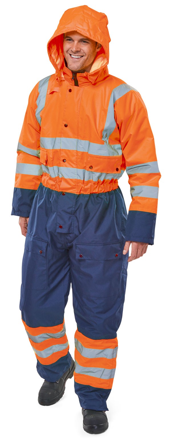 Beeswift Thermal Two-Tone Hi-Vis Waterproof Overall Orange / Navy Size S