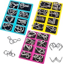 Metal Wire Puzzle Set of 24 with Pouch,Brain Teaser IQ Test Trick Toy for Party.
