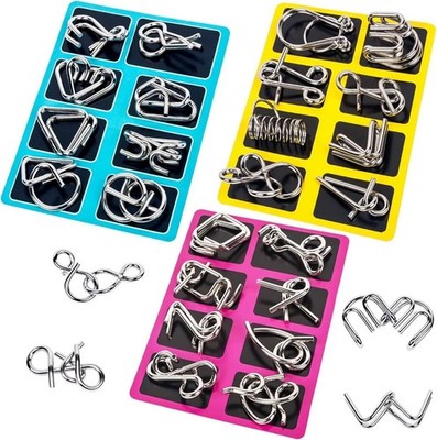 Metal Wire Puzzle Set of 24 with Pouch,Brain Teaser IQ Test Trick Toy for Party.