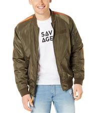 American Rag Mens Stripe Bomber Jacket, Green, Large