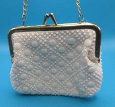 So Cute Vintage White Bead Beaded Coin Purse Bag / Hong Kong