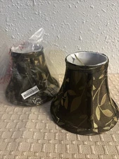 2-Aspen Creative Bell Clip-On Lamp Shade/Brown Jacquard Textured Fabric