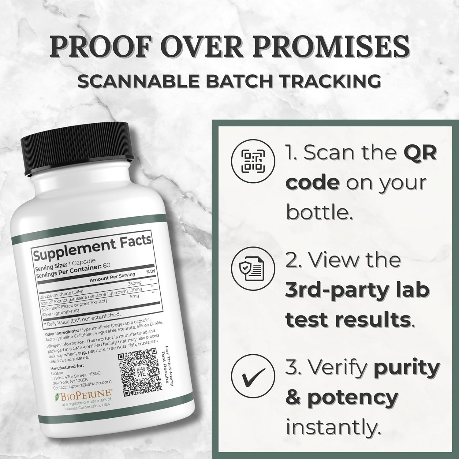 Lefiano DIM Ultra 455mg Hormone Support Estrogen Balance 60 Caps Exp 1/2028 thumbnail 2