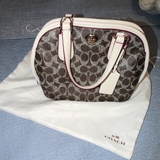 Coach Signature Monogram Satchel Brown/White Zip w Detachable Strap Dust Bag
