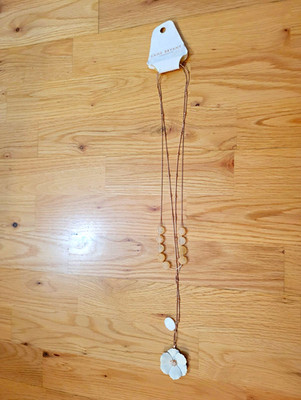 Lane Bryant Gold Tone Layered Chain Necklace White Flower Charm Pendant