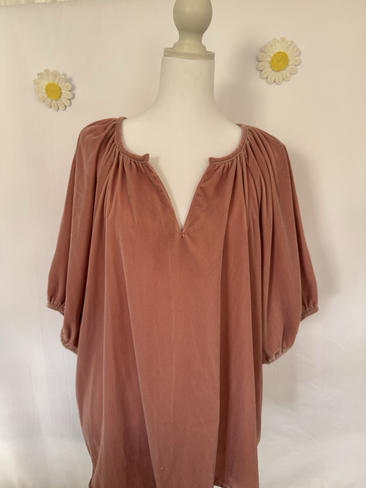 Old Navy Mauve Satin Split Neck Tunic Balloon Sleeve Blouse XL Plus Size BohoTop
