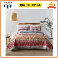 Boho Floral King Quilt Set Reversible Lightweight Bedspread with 2 Pillow Shams