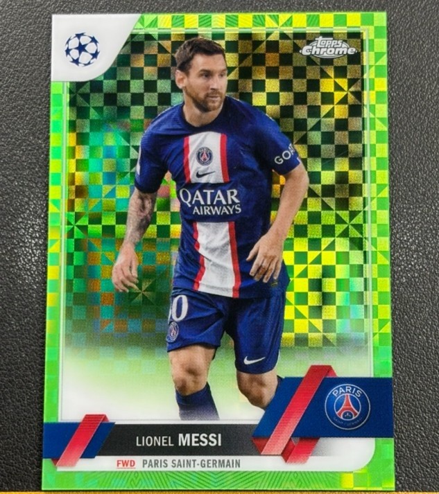 Lionel Messi 2022-23 Topps Chrome UCL Neon Green X-Fractor Base /399 #1 view 1
