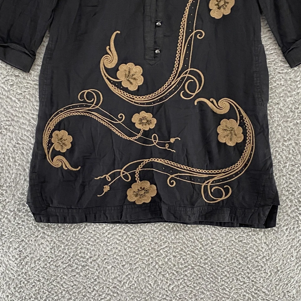 Da-Nang Y2K 连衣裙女式中号黑色刺绣束腰花卉波西米亚棉 90 年代 — 第 3/4 张图片