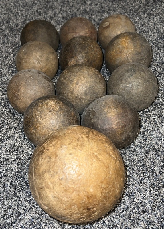 Antique Wooden Lawn Bowling Bocce Wood Balls Set Primitive Rustic Decor 12 Piece