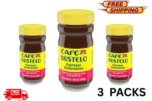 Cafe Bustelo, Espresso Style, Dark Roast Instant Coffee 7.05 oz Jar PACK OF 03