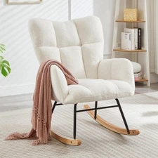 Glider Chair for Living Room Tufted Upholstered Teddy Fabric Rocking Chair with