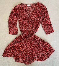 DANCING LEOPARD DRESS SZ 8 WINTER RED WRAP WOMEN ANIMAL HOLIDAY PARTY SEE DETAIL