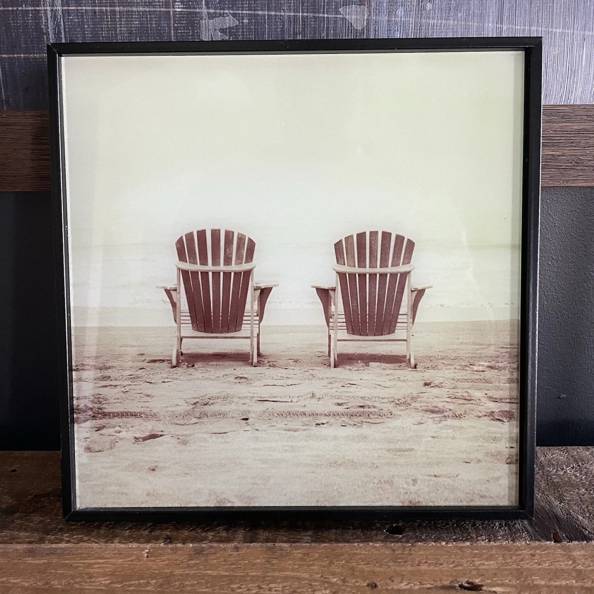 2 s/w Sepia Retro gerahmte Ozean Strand Adirondack Stühle Seestern Bild Wandbild