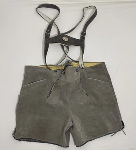 Vintage Lederhosen Suede Gray Shorts Size 40 & Suspenders Oktoberfest Bavarian