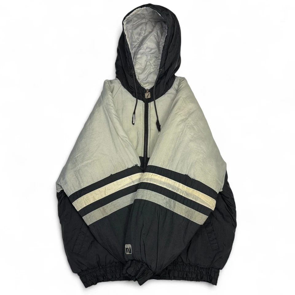 Vintage 90s Oakland Raiders Logo 7 NFL Hooded Jacket Black Gray Men’s L - Image 3 of 4