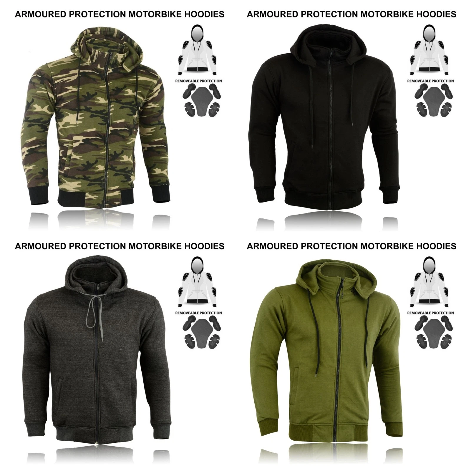 Motorcycle Motorbike Armoured Hoodie Hoody Fleece Jacket Zip Up Removable Armour
Opens in a new wind