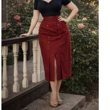 Vintage Pinup Women's Union Made Red Wool Button Front Pencil Skirt- Size 8