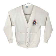 Women Large Vintage USA Made Disney Cardigan White Walt Mickey Mouse Long Sleeve