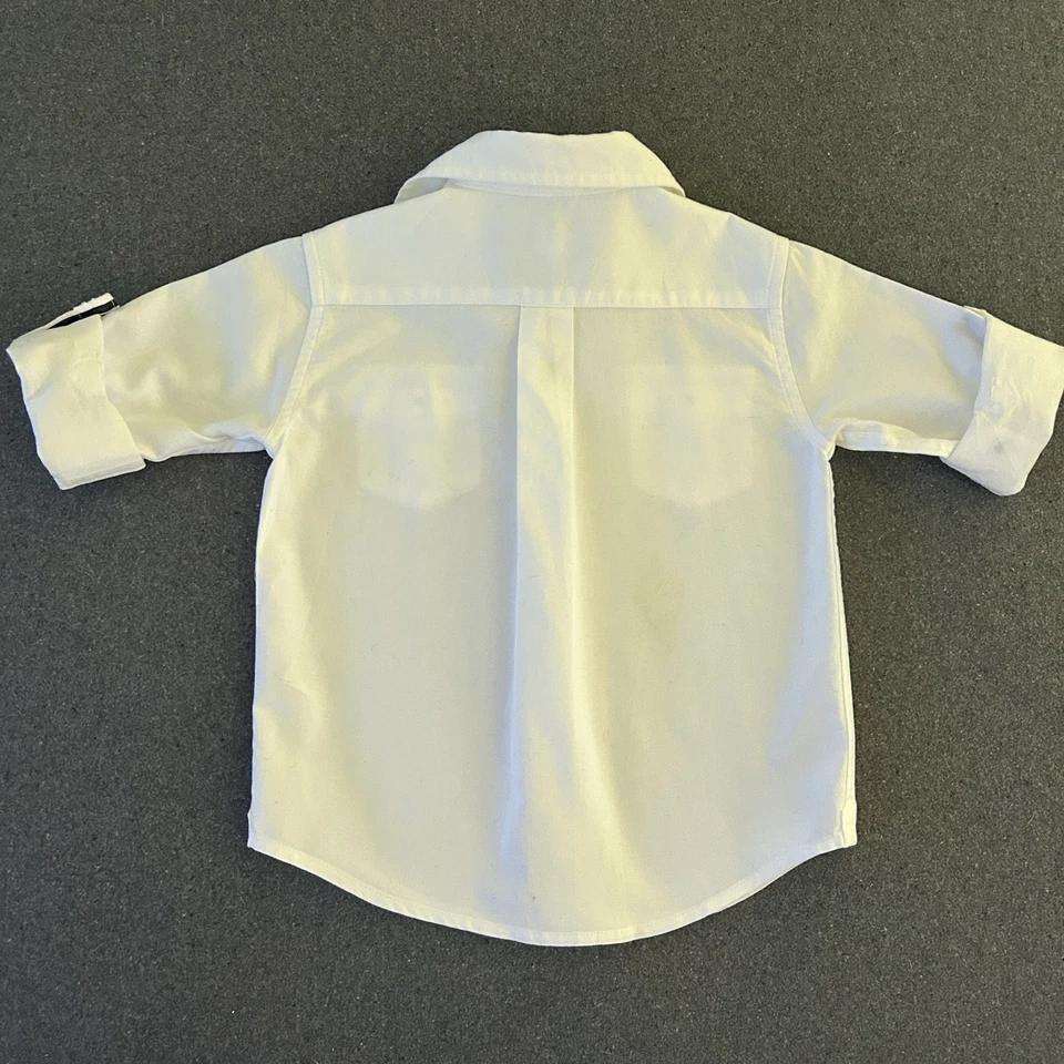 Camisa Oxford Janie and Jack Boys Puño Enrollado 2T Blanca Náutica Roja Blanca Borde Azul Foto 3 de 4