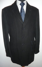 Pierre Cardin Overcoat Wool Black Classic Crombie Style Coat Men's Medium 40