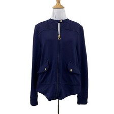 Lauren Ralph Lauren Active Jacket Women L Large Navy Full Zip Snap Neck Pockets