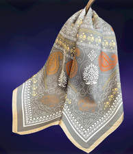 100 Silk 26" square Scarf Women neckerchief Wrap beige gray WS167
