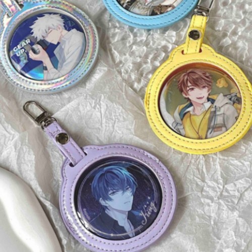 Round Pouch Badge Protector Keychain Transparent Key Chain Pendant Anime Badge