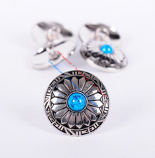 10PC 30MM FLORAL TURQUOISE ANTIQUE Silver SCREW BACK CONCHOS FOR BELT WALLET