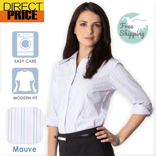 Ladies Shirt Blouse Business Work Blouse Womens Office Wear Formal mauve/blue - Picture 1 of 5