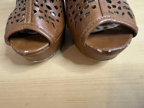 Limelight Arabella Brown Cognac Women Sandals High Heels Wedges - Size 8 - Picture 2 of 14