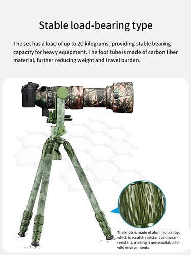 Sirui CT3204 Outdoor Camo Carbon Fiber Tripod Set CH20 Gimbal Head Heavy Duty - Picture 4 of 15