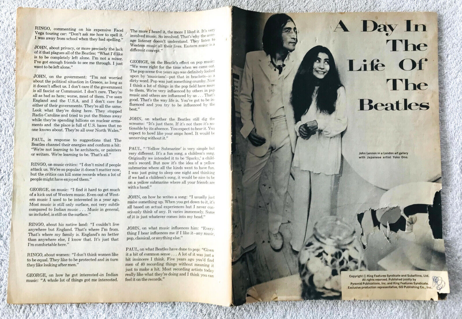 1968 Vintage Complete BEATLES Max 43% OFF Sale special price Yesterda Yellow Submarine Magazine