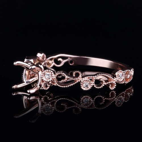 Bridal Real Diamond Semi Mount Ring Solid 14k Rose Gold 6mm Round Bezel Setting - Picture 9 of 10